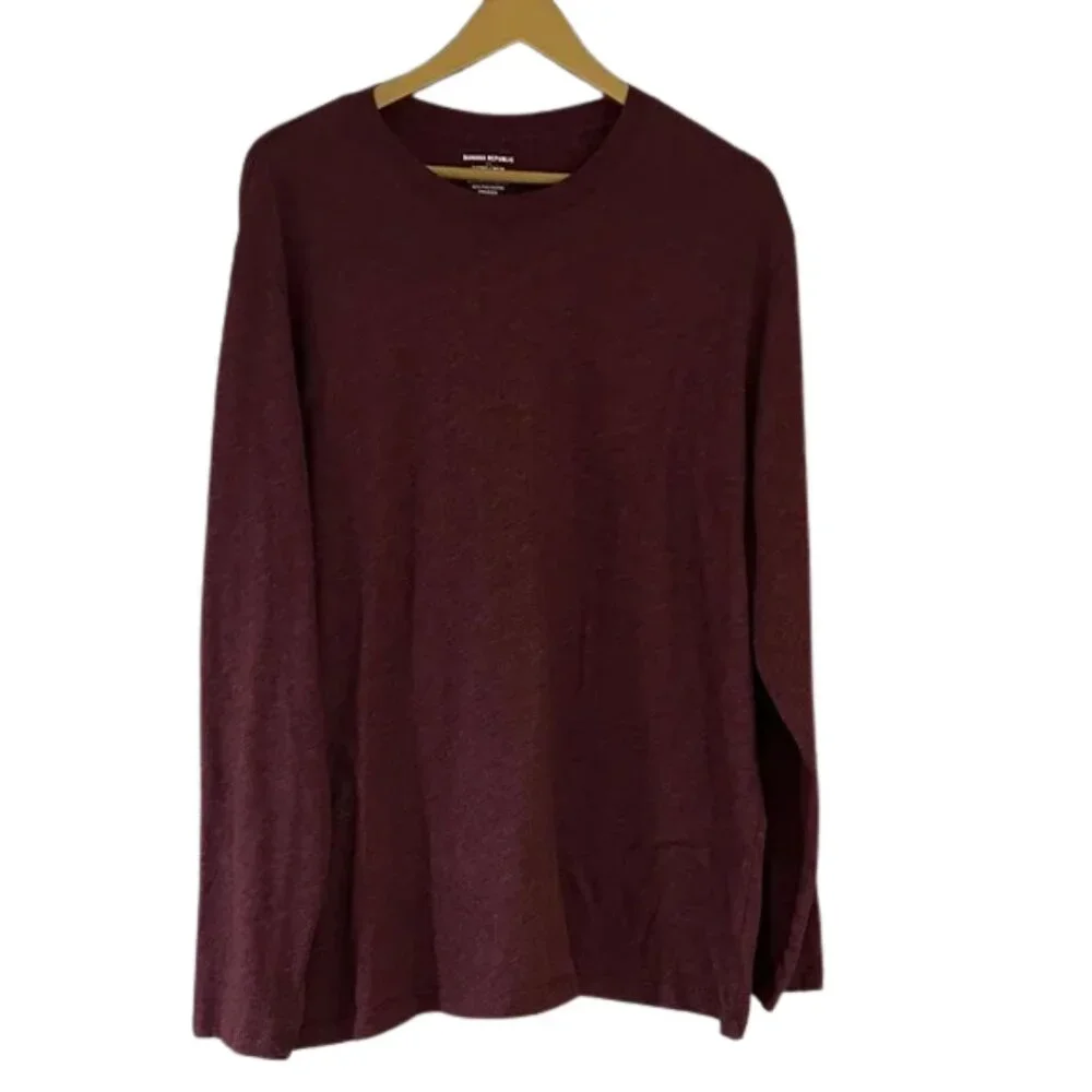 Banana Republic Maroon Long Sleeve Fitted Crew Tee